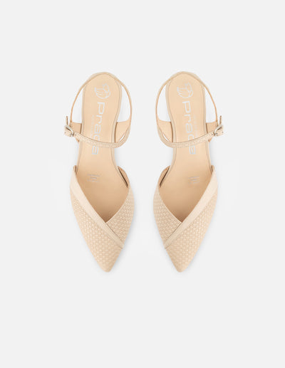 Zapatillas de piel para mujer color hueso con grabado tipo canasta