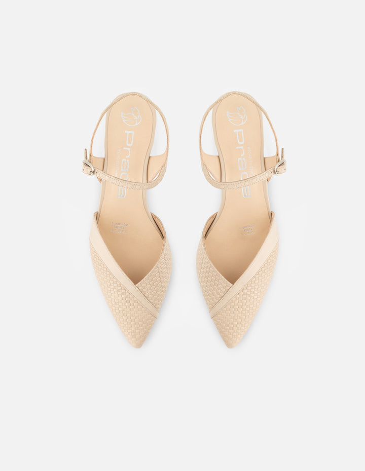 Zapatillas de piel para mujer color hueso con grabado tipo canasta