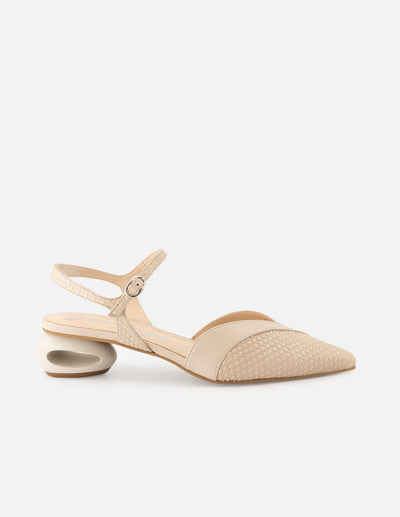 Zapatillas de piel para mujer color hueso con grabado tipo canasta