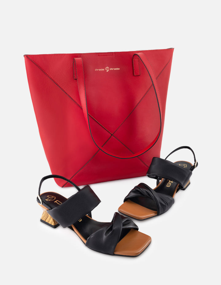 Sandalia de piel para mujer color negro con detalles de moños