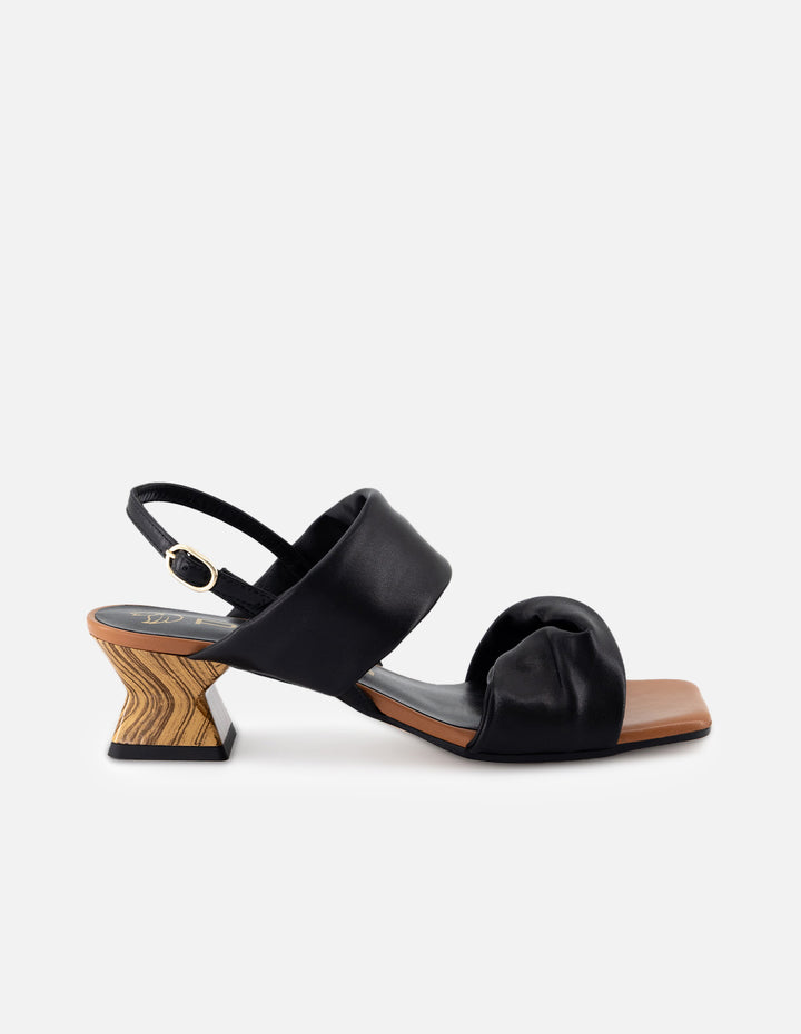 Sandalia de piel para mujer color negro con detalles de moños