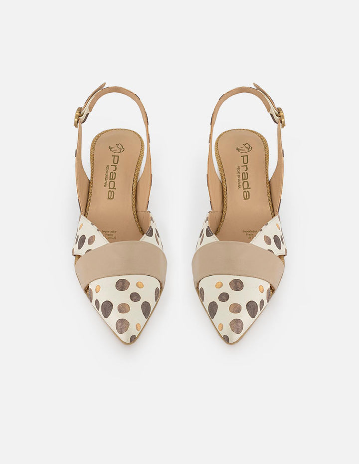 Zapatilla beige en piel para mujer con puntos acuarela