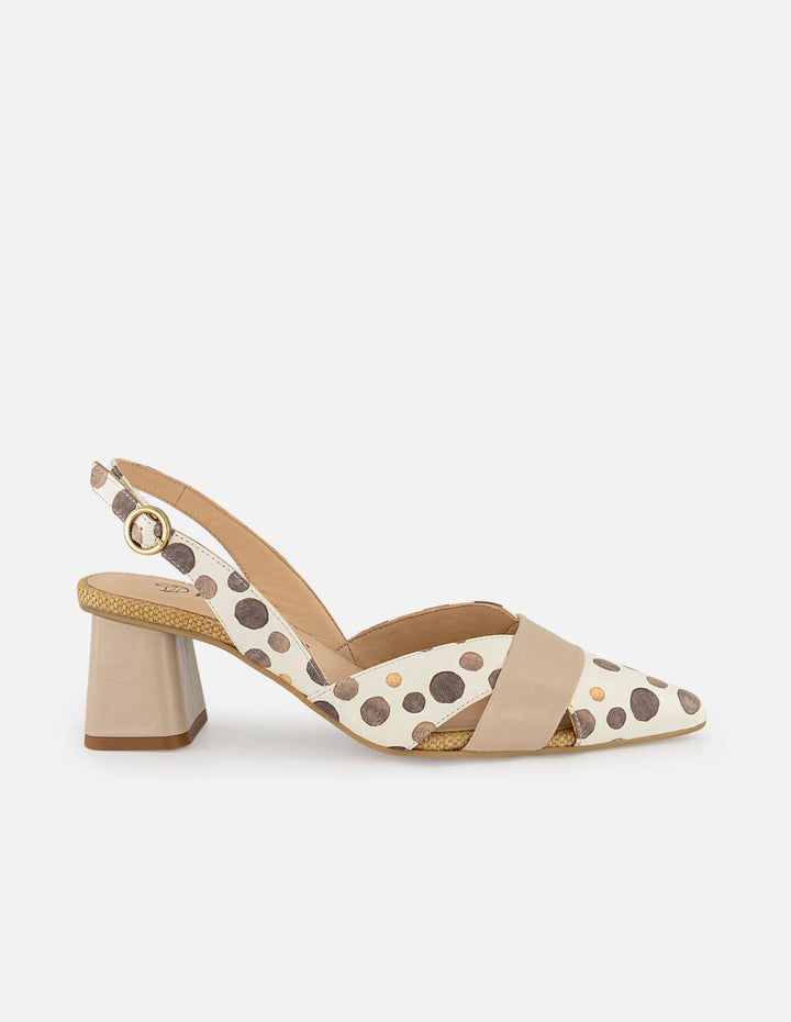 Zapatilla beige en piel para mujer con puntos acuarela