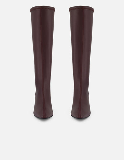 Bota vino lycra piel de mujer con tacón negro cuadrado