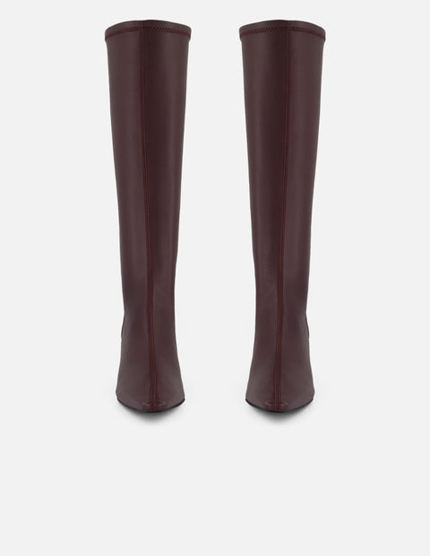 Bota vino lycra piel de mujer con tacón negro cuadrado