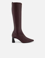 Bota vino lycra piel de mujer con tacón negro cuadrado