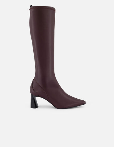 Bota vino lycra piel de mujer con tacón negro cuadrado