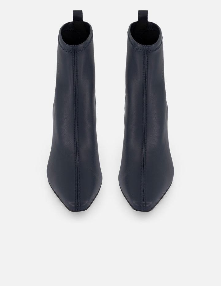 Botines azul lycra piel de mujer con tacón negro cuadrado
