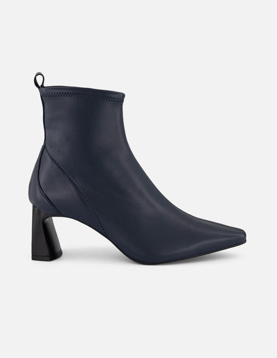 Botines azul lycra piel de mujer con tacón negro cuadrado