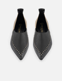 Flats bicolor de piel para mujer con remaches