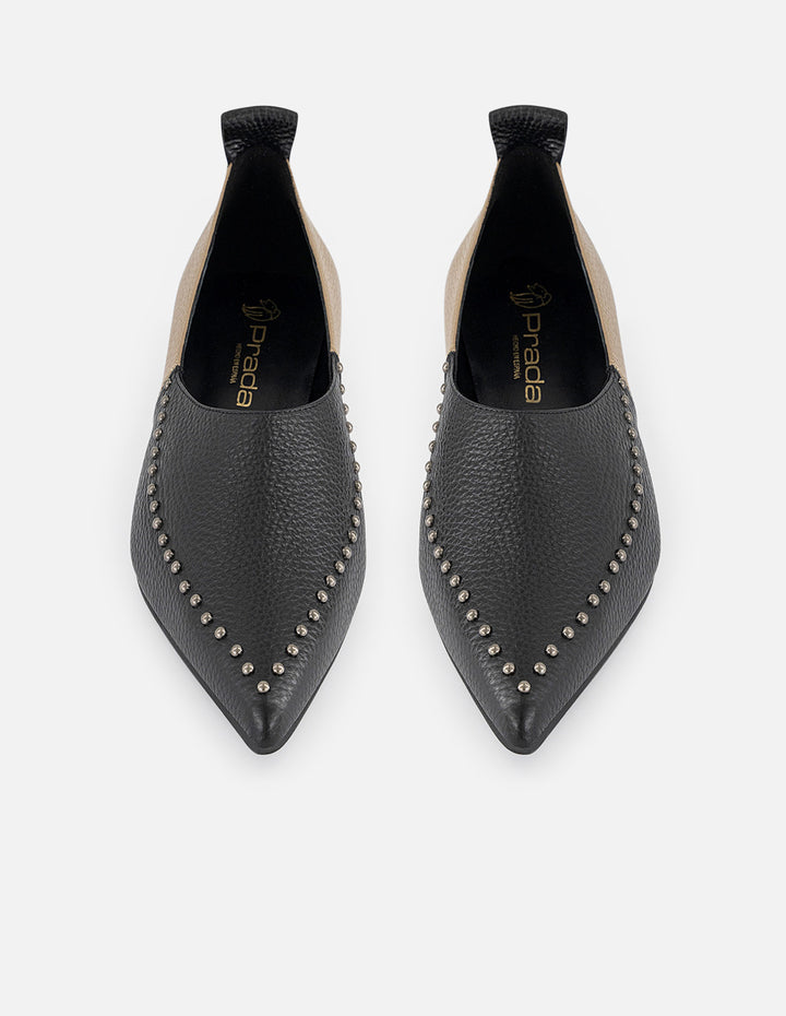 Flats bicolor de piel para mujer con remaches