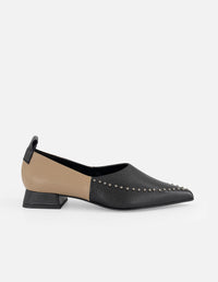 Flats bicolor de piel para mujer con remaches