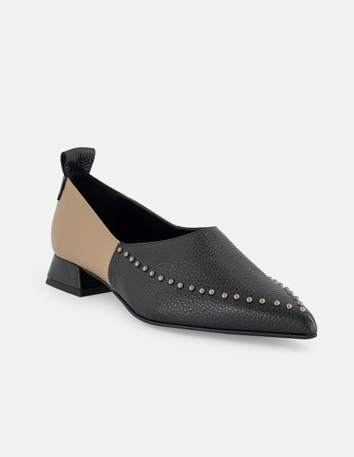 Flats bicolor de piel para mujer con remaches