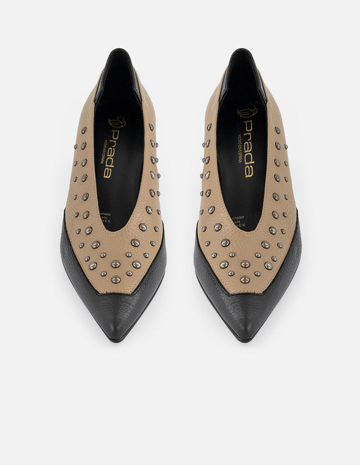 Zapatilla bicolor piel de mujer con remaches