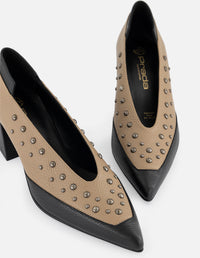 Zapatilla bicolor piel de mujer con remaches