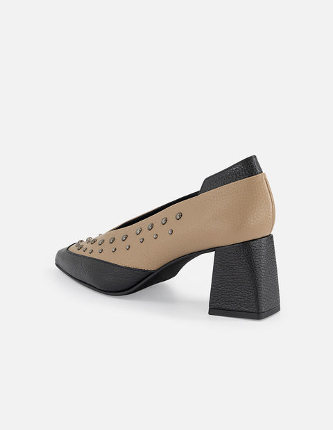Zapatilla bicolor piel de mujer con remaches