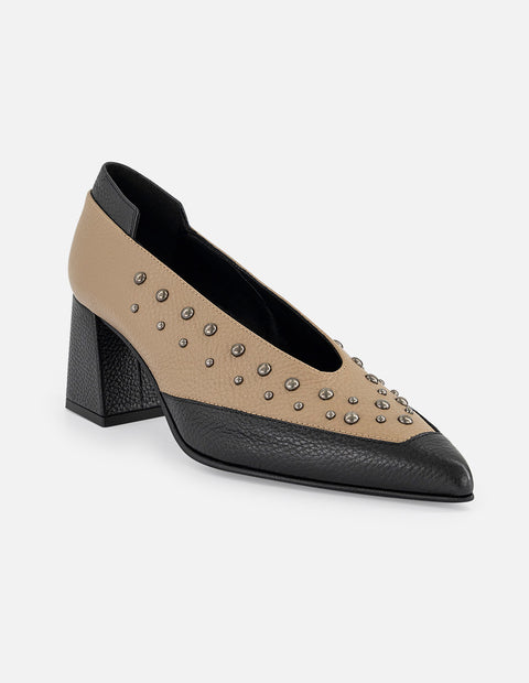 Zapatilla bicolor piel de mujer con remaches