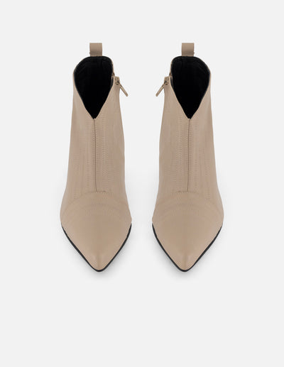 Botines color beige piel de mujer con escote en V