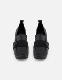 Mocasines color negro piel para mujer con piel bombeada