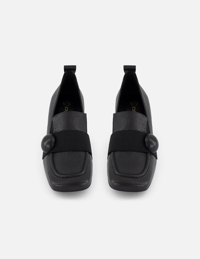 Mocasines color negro piel para mujer con piel bombeada