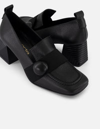 Mocasines color negro piel para mujer con piel bombeada