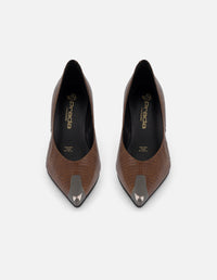 Zapatilla color cafe piel grabado tejus para mujer