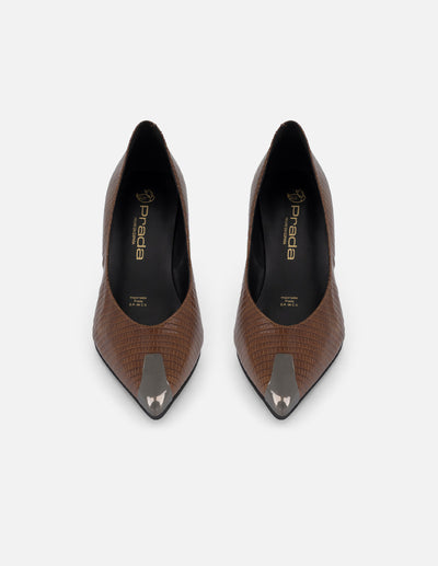 Zapatilla color cafe piel grabado tejus para mujer