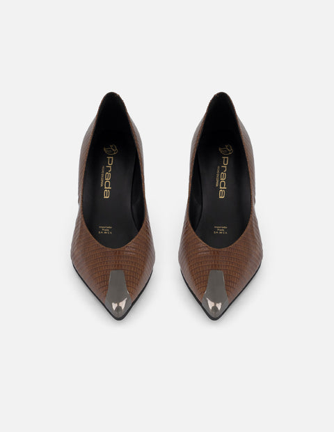 Zapatilla color cafe piel grabado tejus para mujer