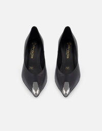 Zapatilla negra piel grabado tejus para mujer