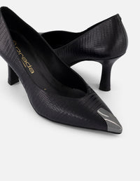 Zapatilla negra piel grabado tejus para mujer