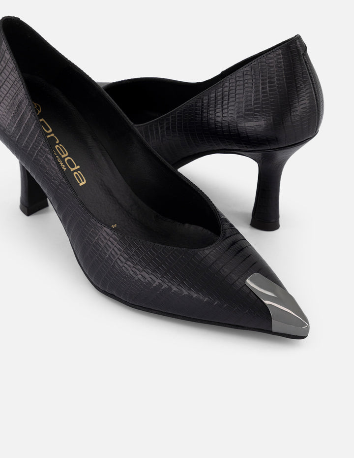 Zapatilla negra piel grabado tejus para mujer