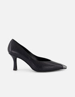 Zapatilla negra piel grabado tejus para mujer