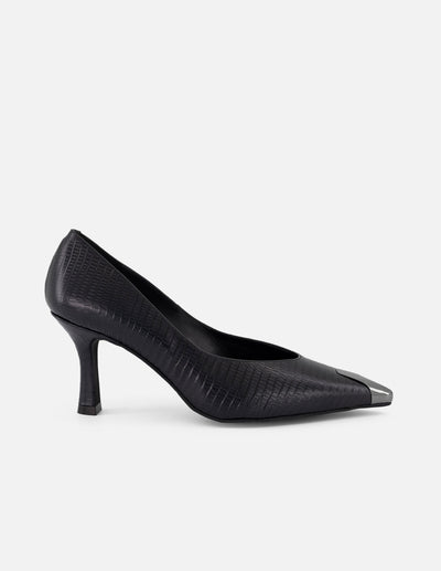 Zapatilla negra piel grabado tejus para mujer