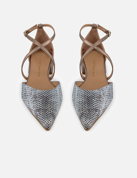 Flats azul de piel para mujer con acabado tipo serpiente