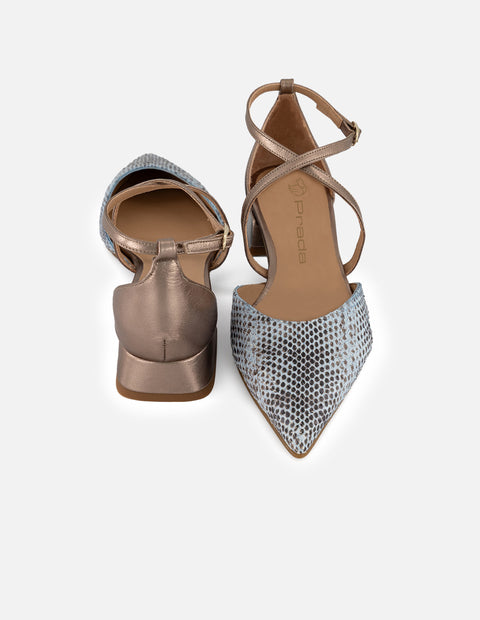 Flats azul de piel para mujer con acabado tipo serpiente