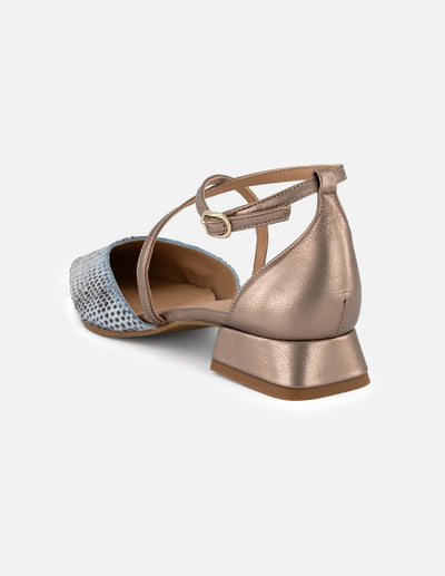 Flats azul de piel para mujer con acabado tipo serpiente