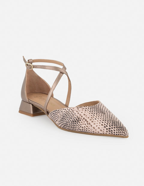 Flats rosa para mujer con acabado tipo serpiente