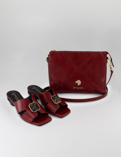 Mule rojo de ante para mujer con piedra decorativa