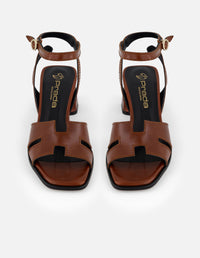 Sandalias café para mujer con tiras dobles