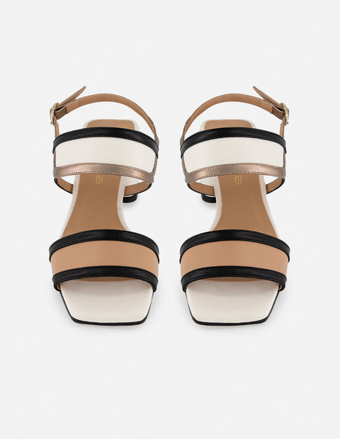 Sandalias multicolor piel para mujer con tiras en contraste