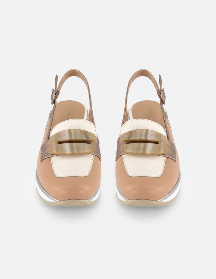 Mocasín blanco piel para mujer con detalle marmoleado