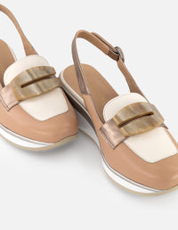 Mocasín blanco piel para mujer con detalle marmoleado