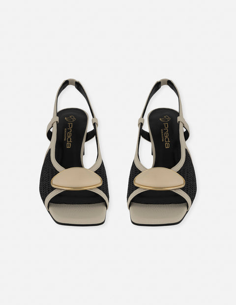 Sandalias negro rafia para mujer con textura tejida