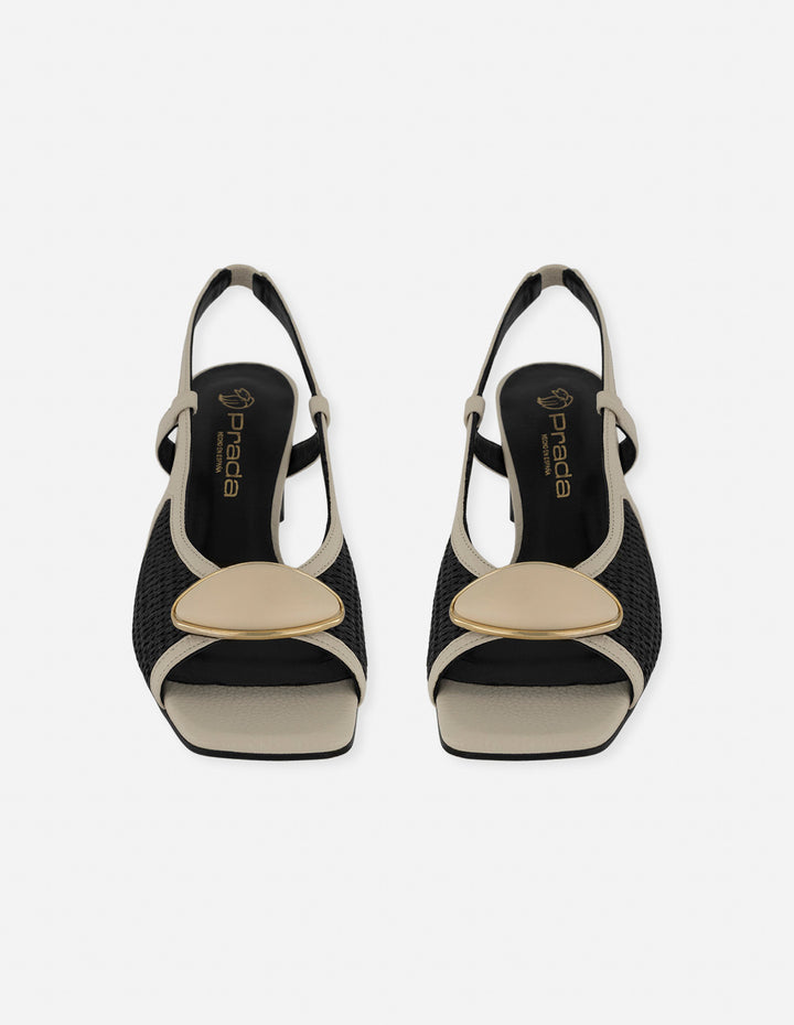 Sandalias negro rafia para mujer con textura tejida