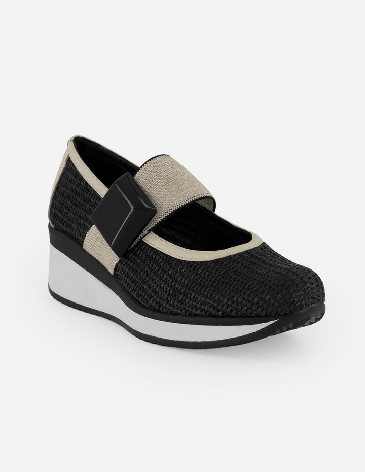 Mercedes negro rafia para mujer con acabado tejido