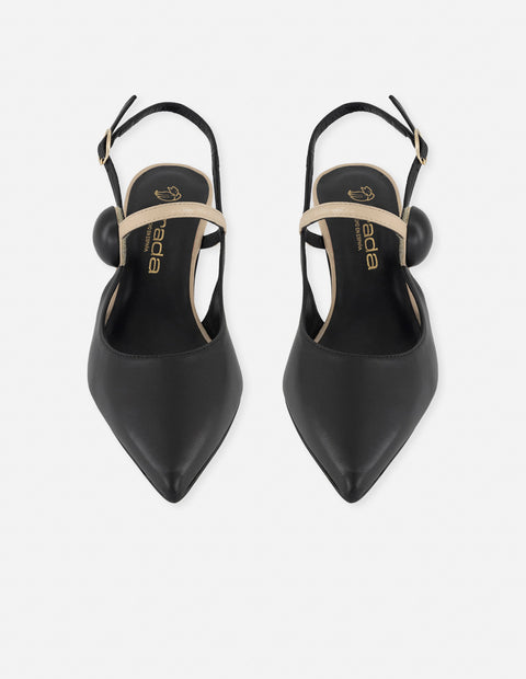 Mercedes negro piel para mujer con tiras cruzadas