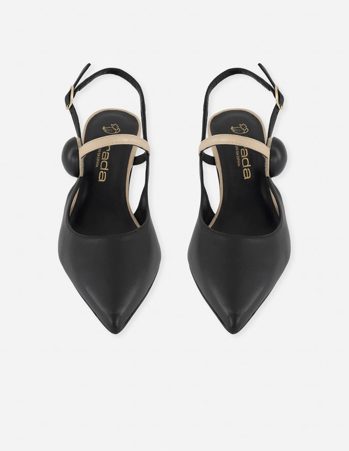 Mercedes negro piel para mujer con tiras cruzadas