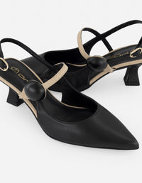 Mercedes negro piel para mujer con tiras cruzadas