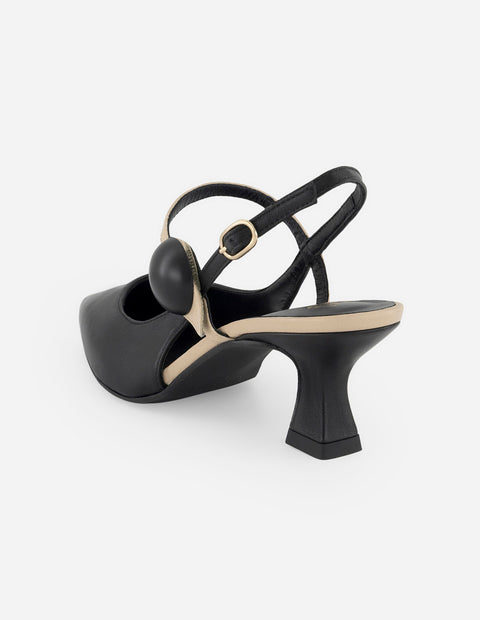 Mercedes negro piel para mujer con tiras cruzadas