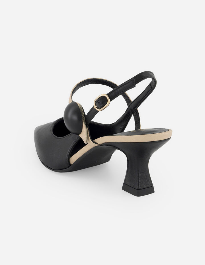 Mercedes negro piel para mujer con tiras cruzadas